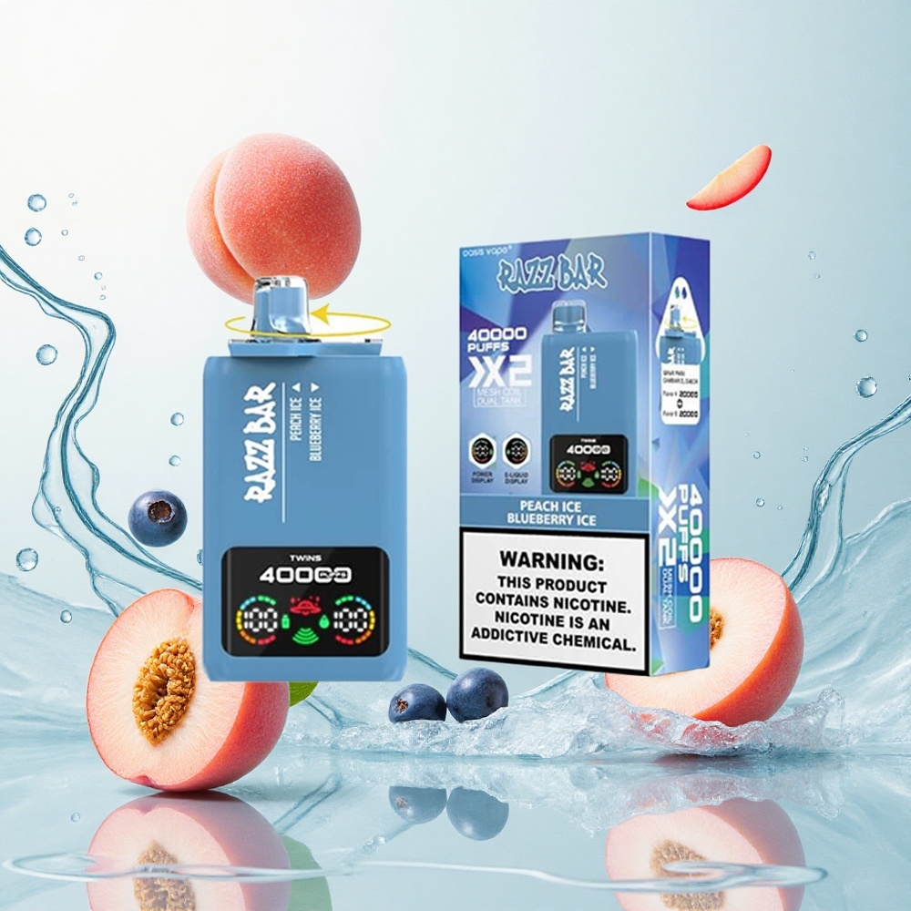 Razz Bar 40000 Puffs Eldobható E-Cigi Őszibarack Jég _ Áfonya Jég, 650 Mah Akkumulátor, Type-C Port Razz Bar 40000 Puffs Eldobható E-Cigi Őszibarack Jég _ Áfonya Jég, 650 Mah Akkumulátor, Type-C Port