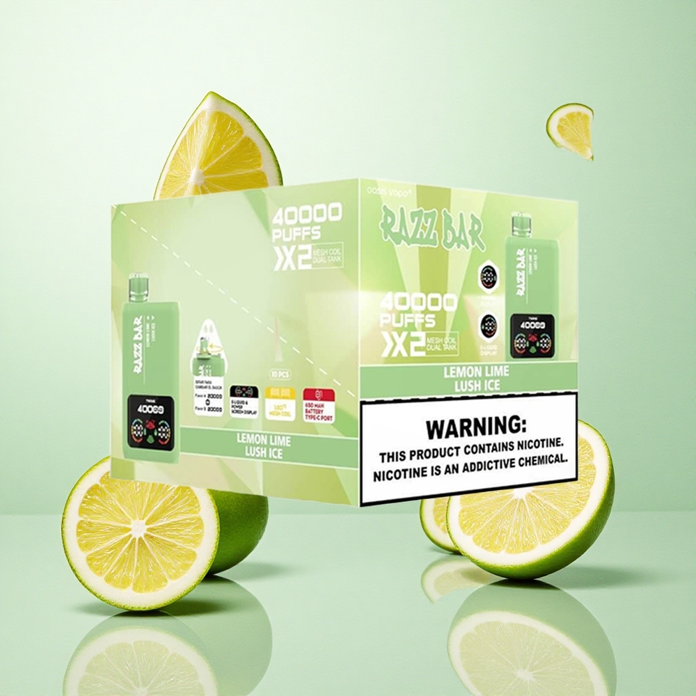 Razz Bar 40000 Puffs Eldobható E-cigaretta Citrom Lime_Lush Jég – 650 Mah Akku, Típus-C Csatlakozó