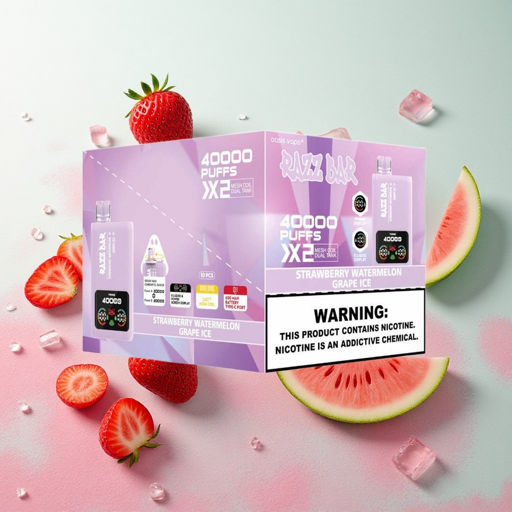 Razz Bar 40000 Puffs Eldobható E-cigaretta Eper-Görögdinnye_Jég Szőlő, 650 MaH Akkumulátor