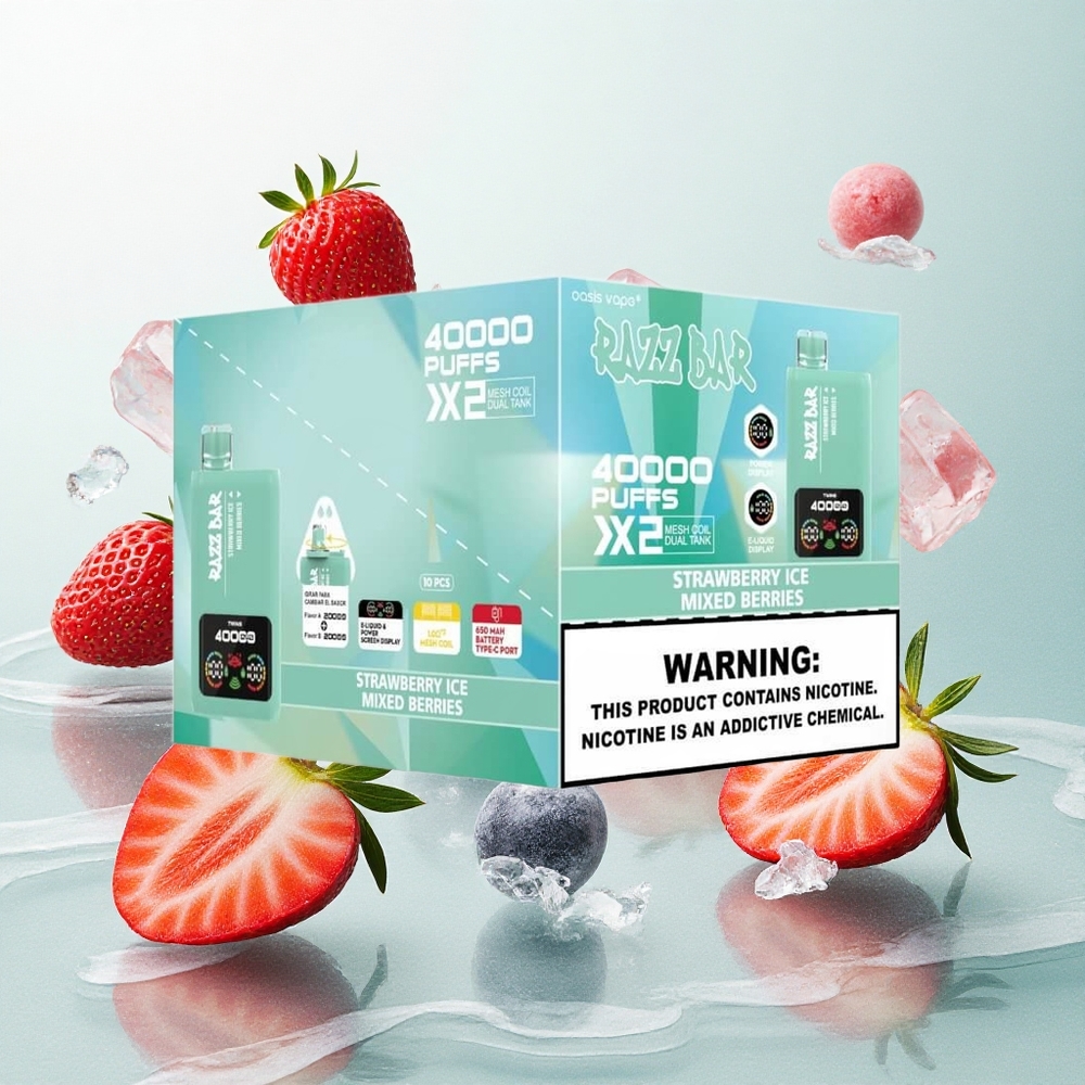 Razz Bar 40000 Puffs Eldobható E-cigaretta Eperjég_Kevert Bogyók, Akkumulátor Kijelző, 650 Mah Type-C Port