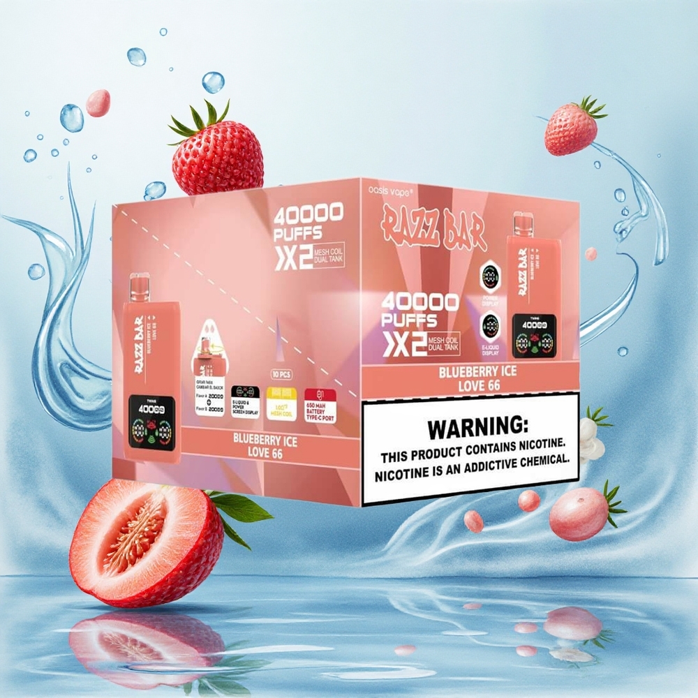 Razz Bar 40000 Puffs Áfonya Jég_Love 66 - 650 Mah Akku, Típus-C Port