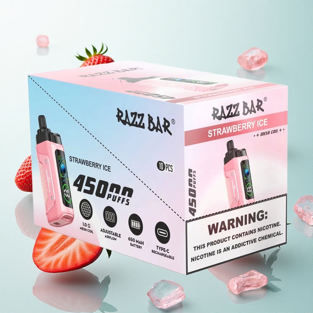 Razz Bar 45000 Puffs Eldobható E-pipa Eperjég, Beállítható Légáramlás és 650 Mah Akkumulátor