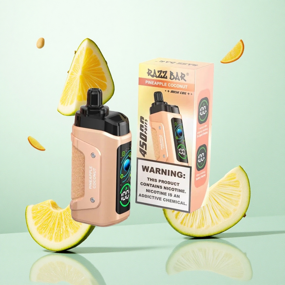 Razz Bar 45000 Puffs Eldobható Vape Ananász-Kókusz Íz, Beállítható Légáramlással és 20 mg/ml Nikotinerősség