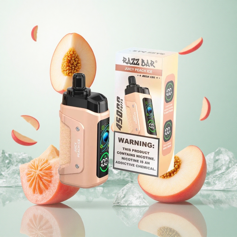Razz Bar 45000 Puffs Eldobható Vape Jeges Őszibarack Íz, Beállítható Légáramlással és 1.0 Ohm Mesh Coillal