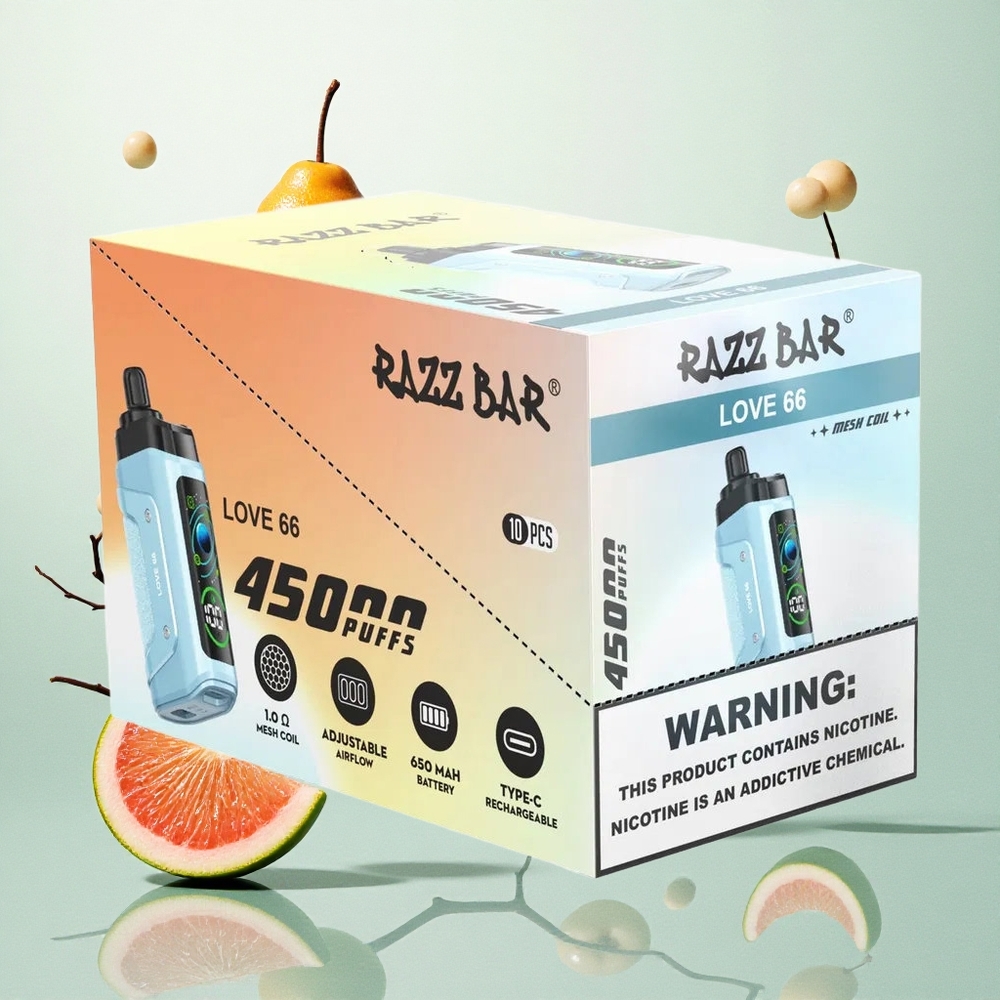 Razz Bar 45000 Puffs Eldobható Vape Átlátszó Mesh Coil és Love 66