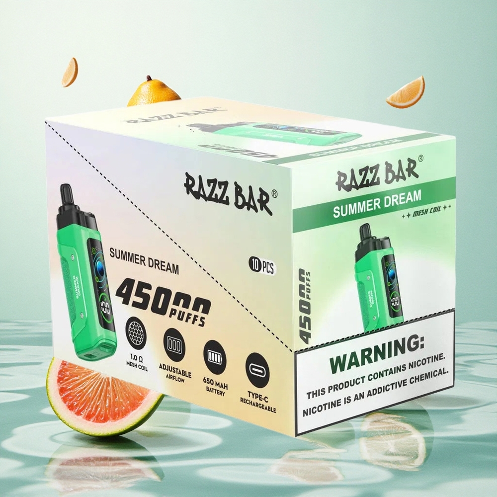 Razz Bar 45000 Puffs Nyári Álom Beállítható Légáramlással és 1.0 Ohm Mesh Coil