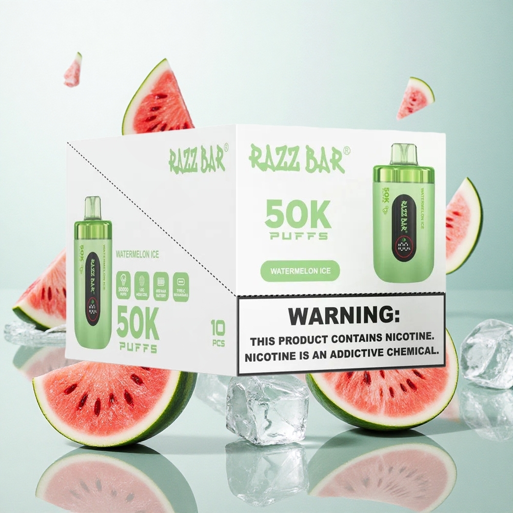 Razz Bar 50K Puffs Eldobható E-cigaretta Görögdinnye Jég (650 Mah Akku, Type-C Töltés)
