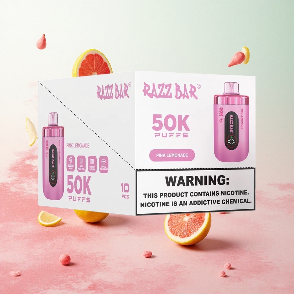Razz Bar 50K Puffs Eldobható E-cigaretta Málna Limonádé, 50000 Puffs, 1.0 Ohm Mesh Coil
