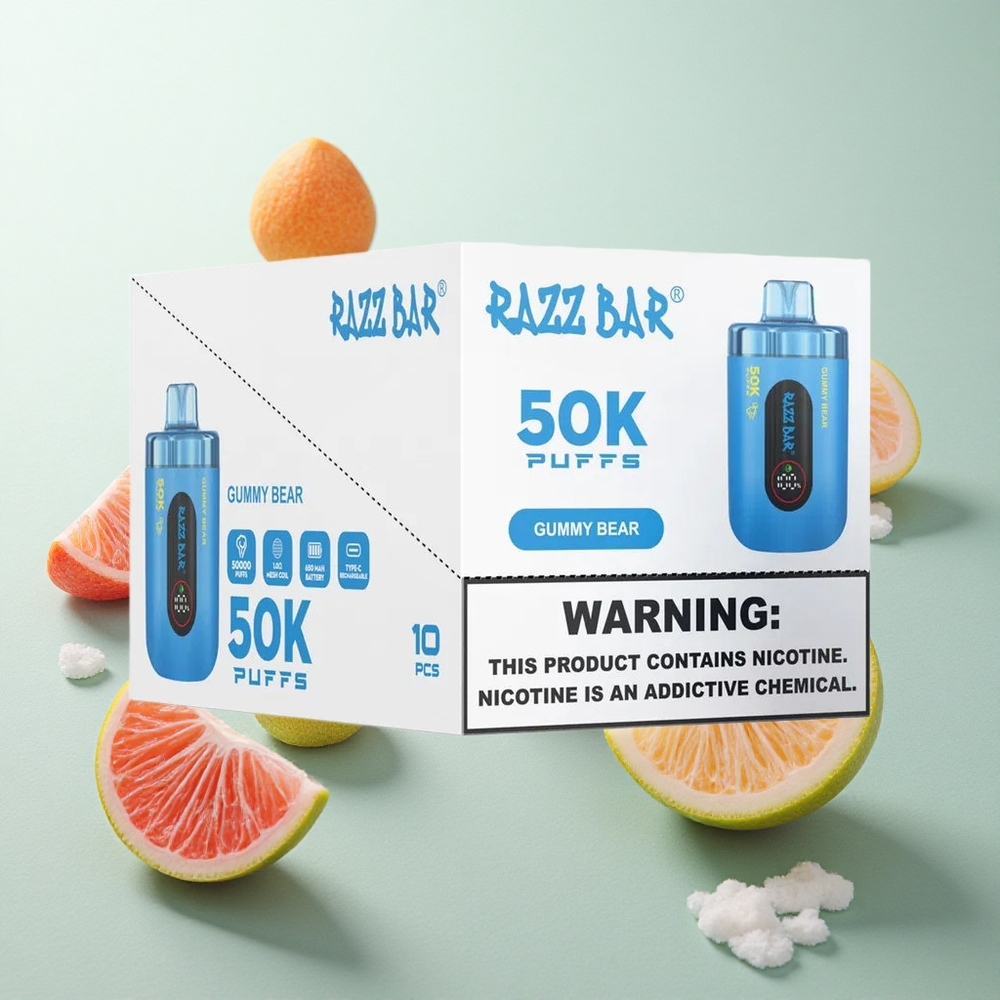 Razz Bar 50K Puffs Eldobható E-cigaretta Málna Medve (650 mAh Akku, Type-C Töltés)