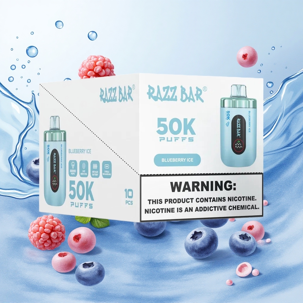 Razz Bar 50K Puffs Eldobható E-cigaretta Áfonya Jég (50000 Puffs, Type-C Töltés)