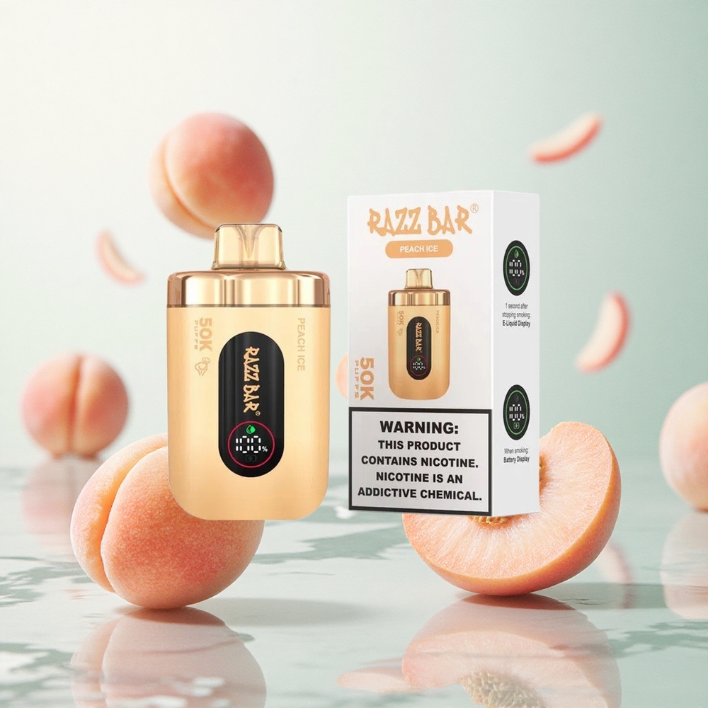 Razz Bar 50K Puffs Eldobható E-cigaretta Őszibarack Jég 1,0 Ohm Mesh Coil