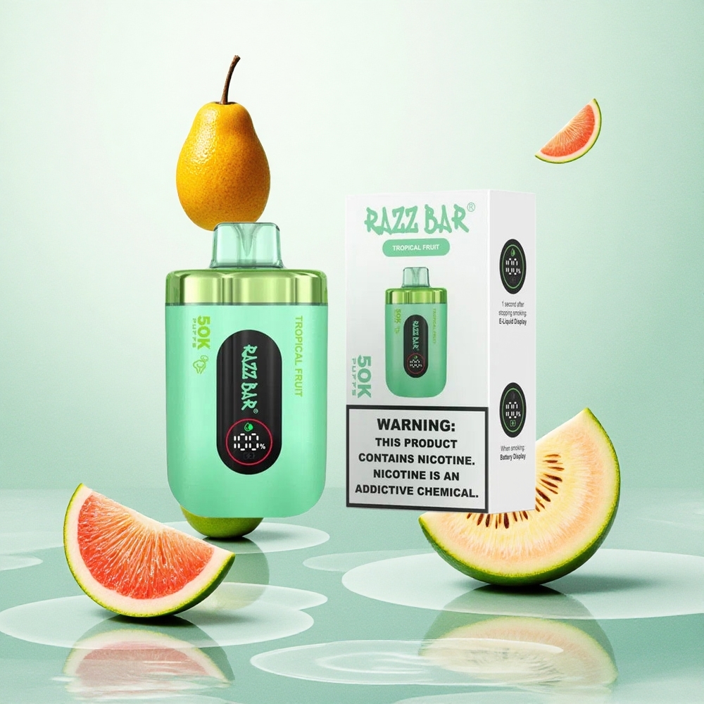 Razz Bar 50K Puffs Eldobható Vape Trópusi Gyümölcs – 1.0 Ohm Mesh Coil, 650 mAh Akku