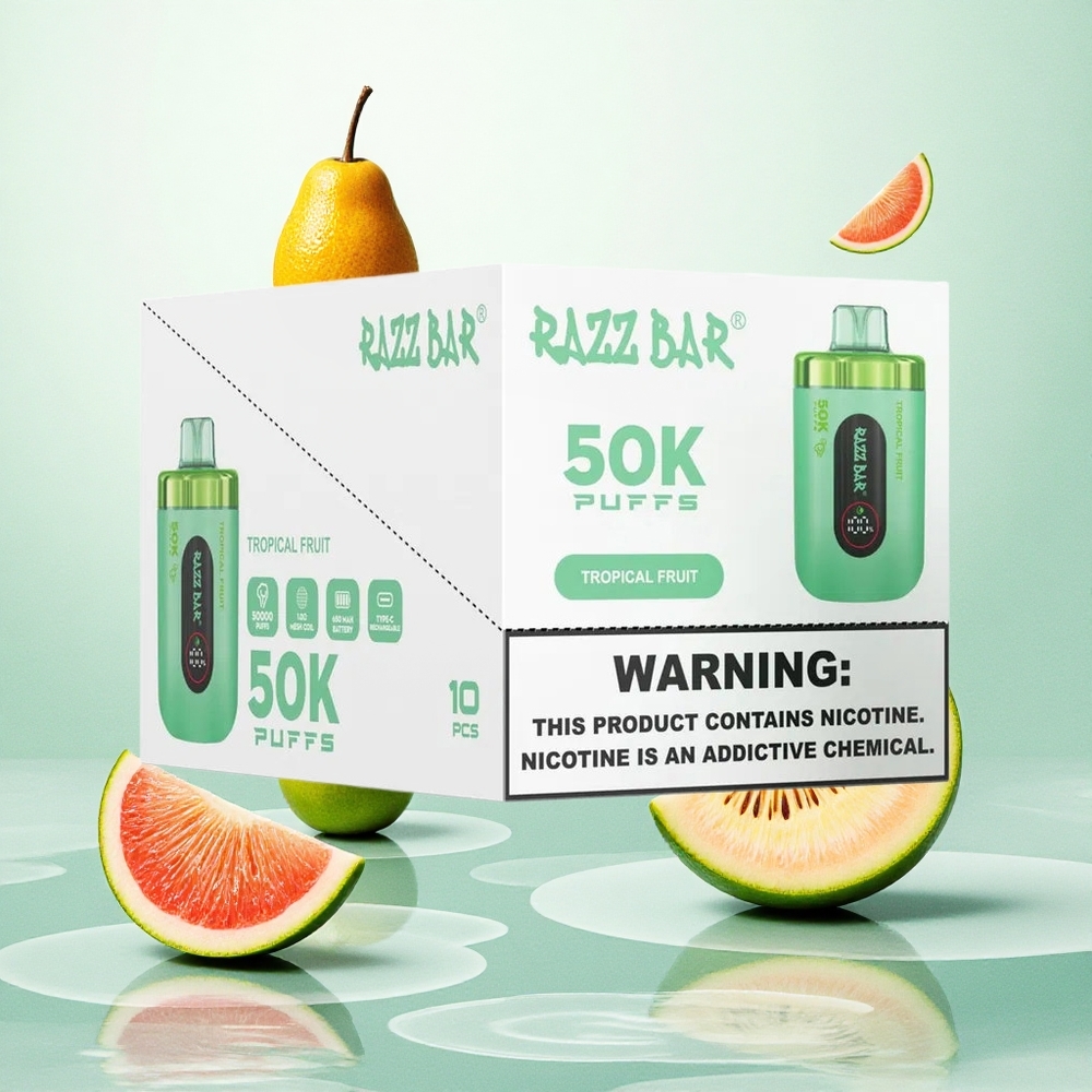Razz Bar 50K Puffs Eldobható Vape Trópusi Gyümölcs – 1.0 Ohm Mesh Coil, 650 mAh Akku