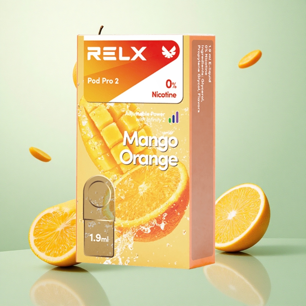 RELX Pod Pro 2 600 Puffs Mango Narancs 0% nikotin tartalom és 1.9ml e-liquid kapacitás
